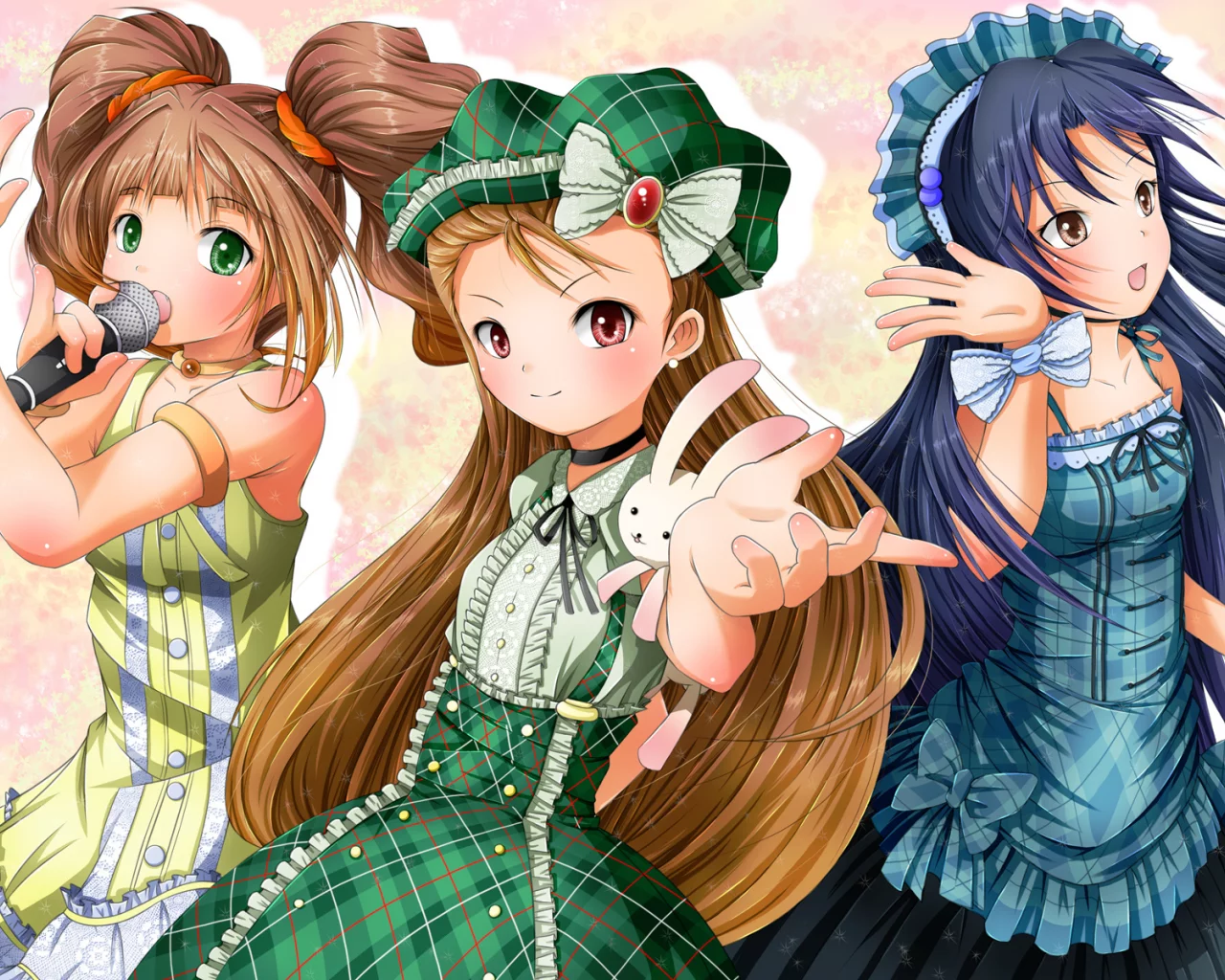 игрушка, idolmaster, девушки, микрофон, пение