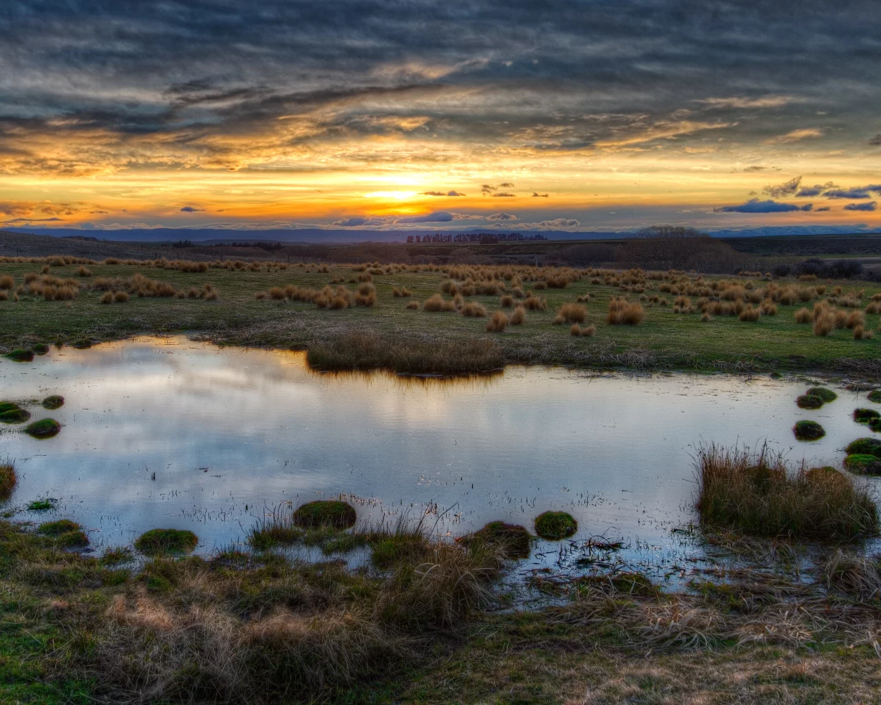 небо, долина, hdr, лужа