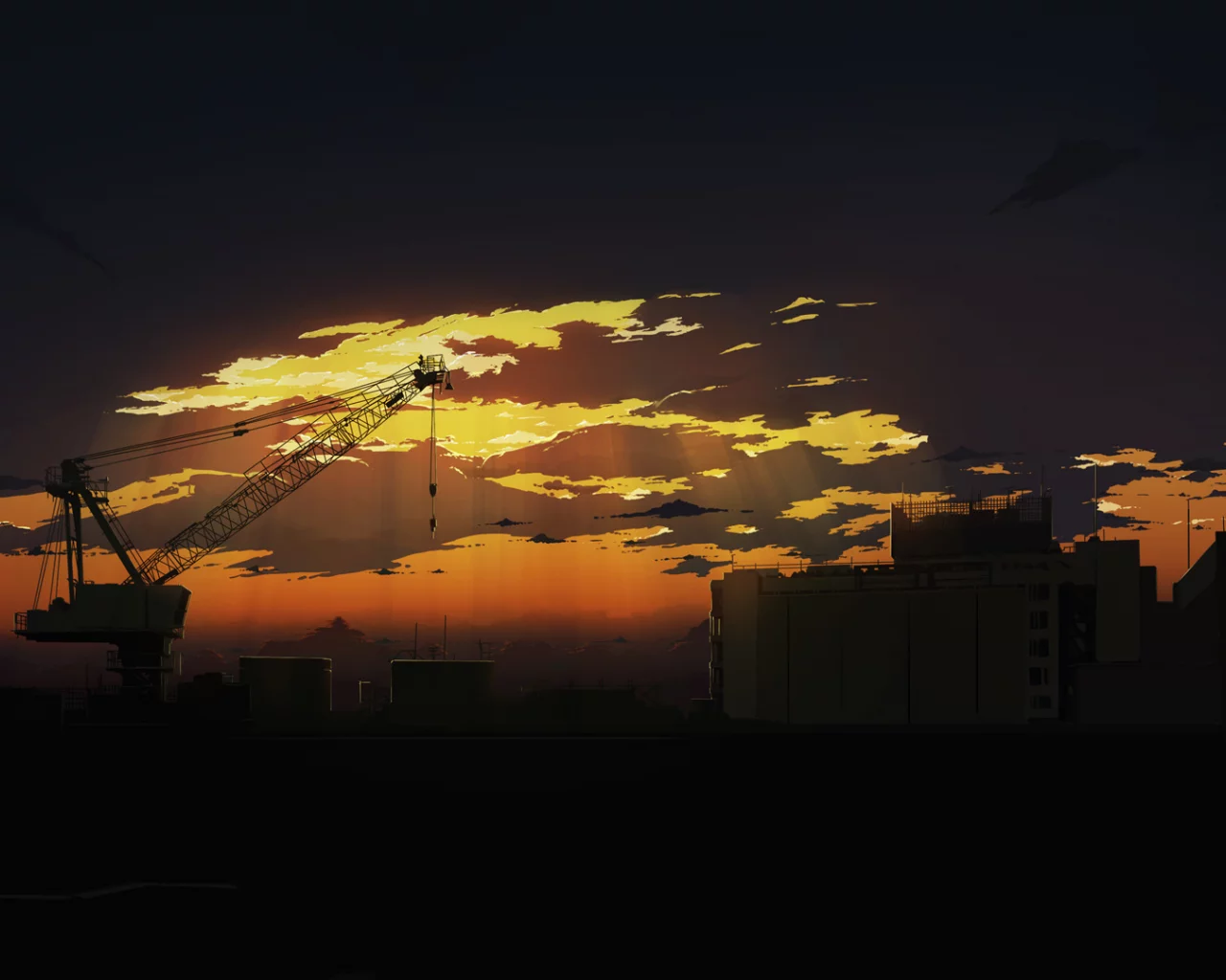 арт, вечер, небо, закат, город, завод, облака, sunset, кран, evening sity, подъёмный