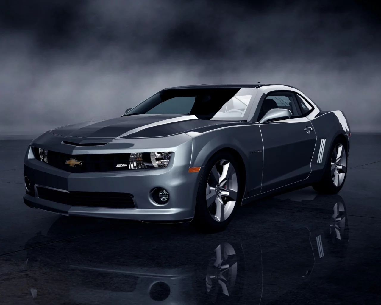 camaro ss, полумрак, chevrolet, отражение, dark car