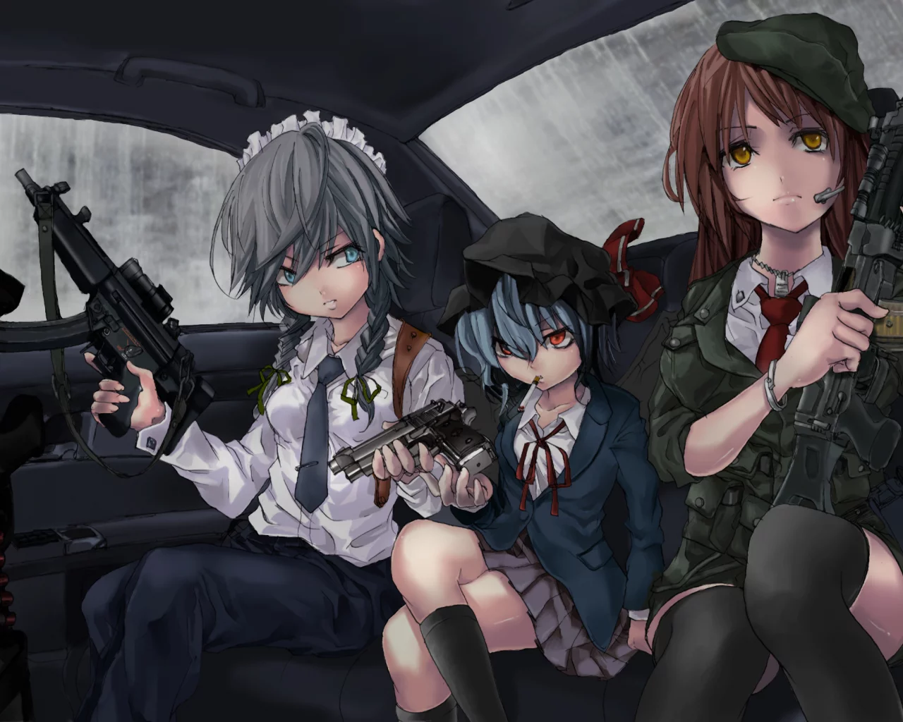 машина, форма, салон, оружие, touhou, девочки