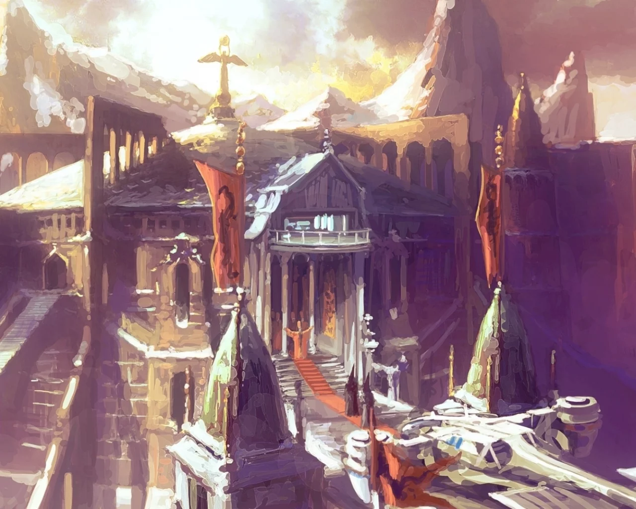 by peteamachree, цитадель, арт, крепость, mountain citadel, флаги, сооружение, фантастика, горы