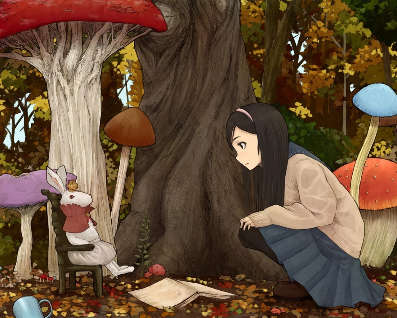 алиса встране чудес, alice in wonderland, грибы, кролик
