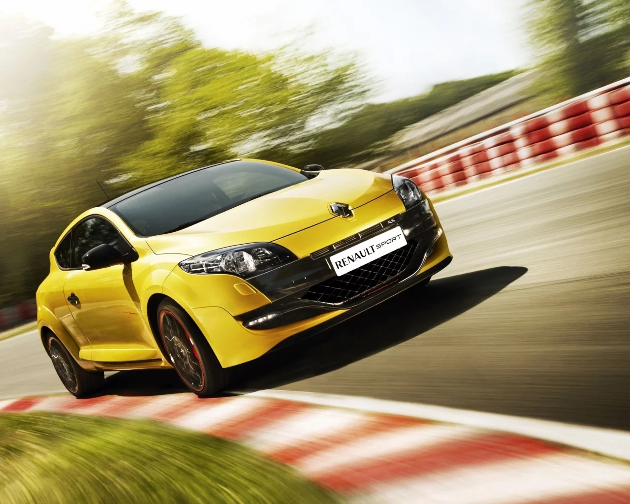 жёлтый, размытие, скорость, megane rs, renault