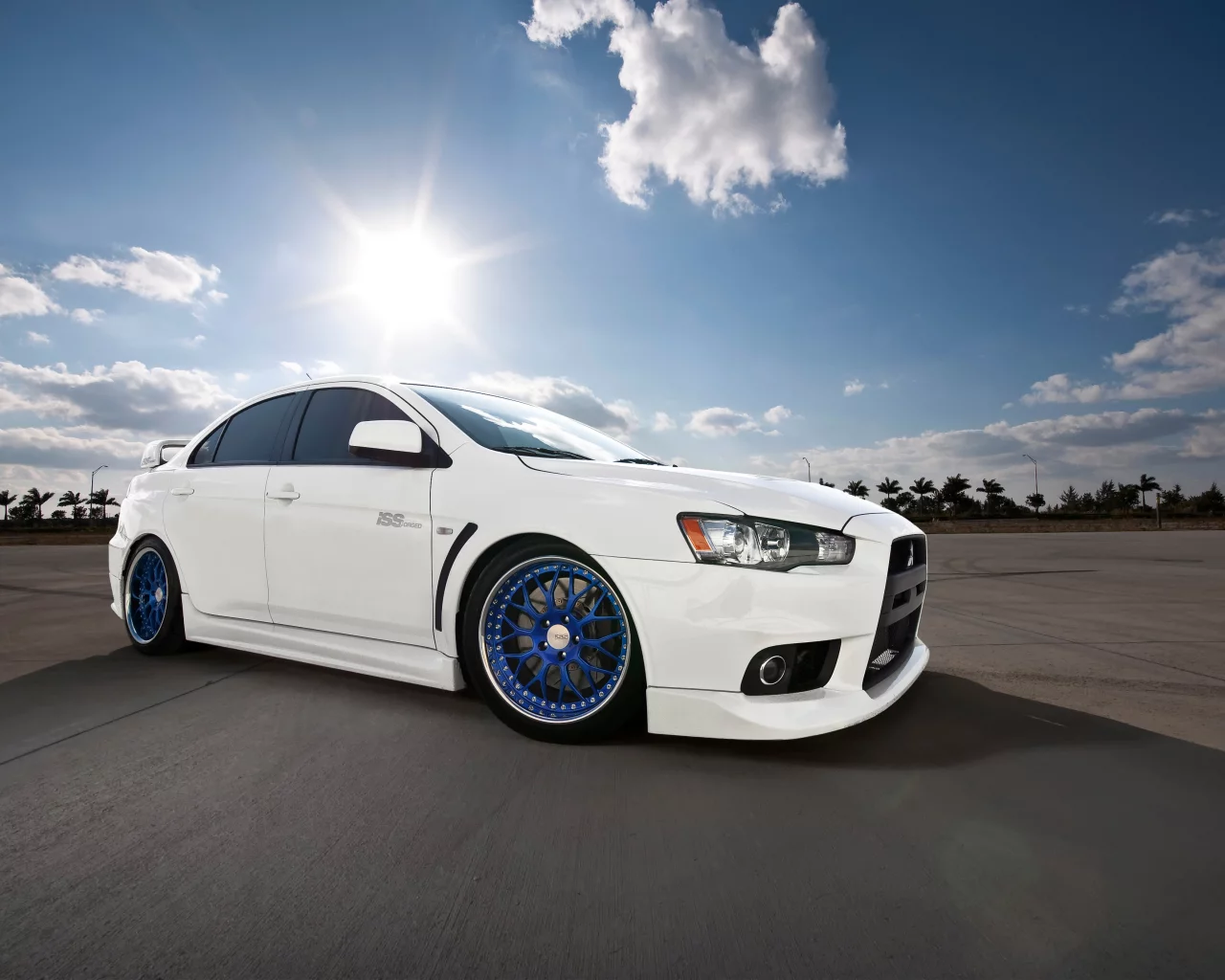 лучи, солнце, mitsubishi, небо, белый, evox, lancer