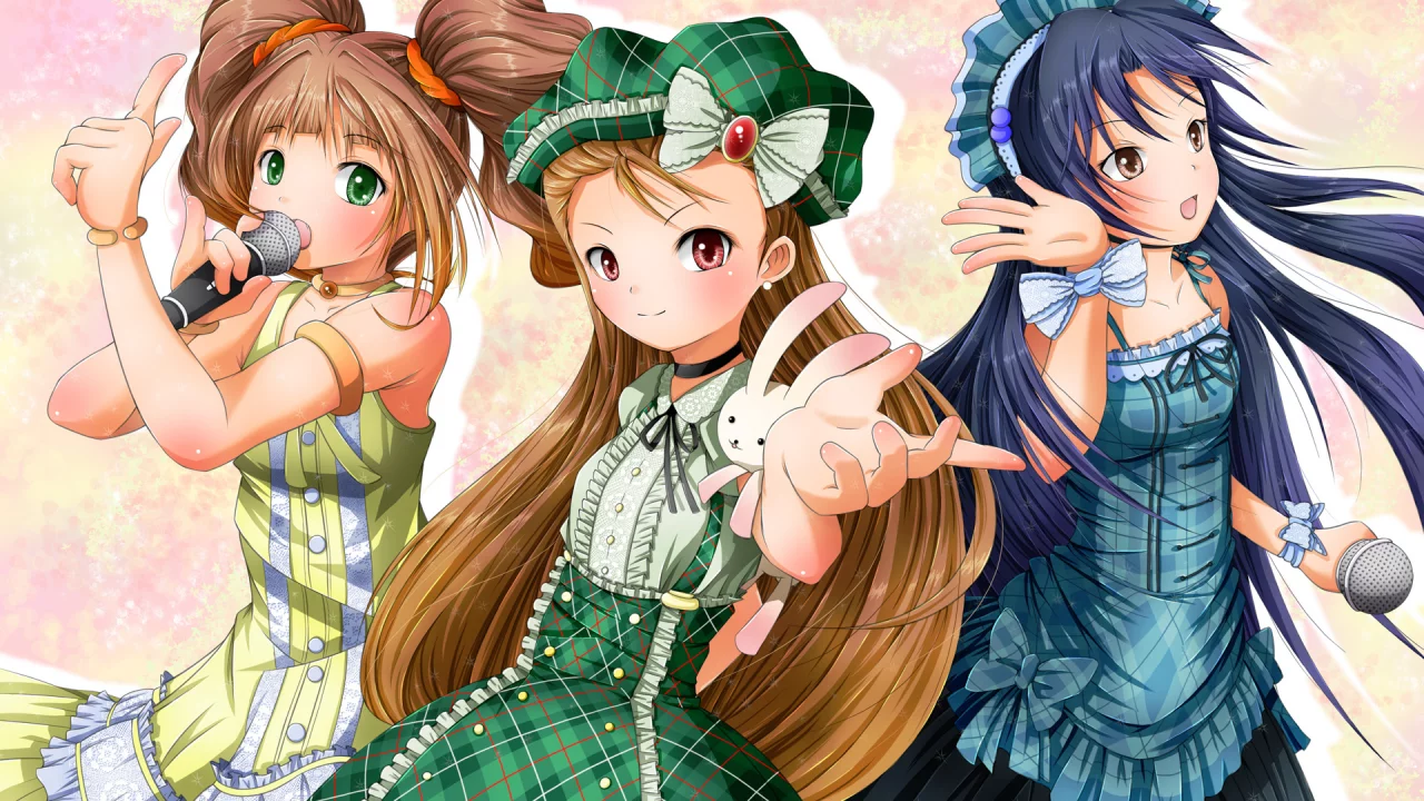 игрушка, idolmaster, девушки, микрофон, пение