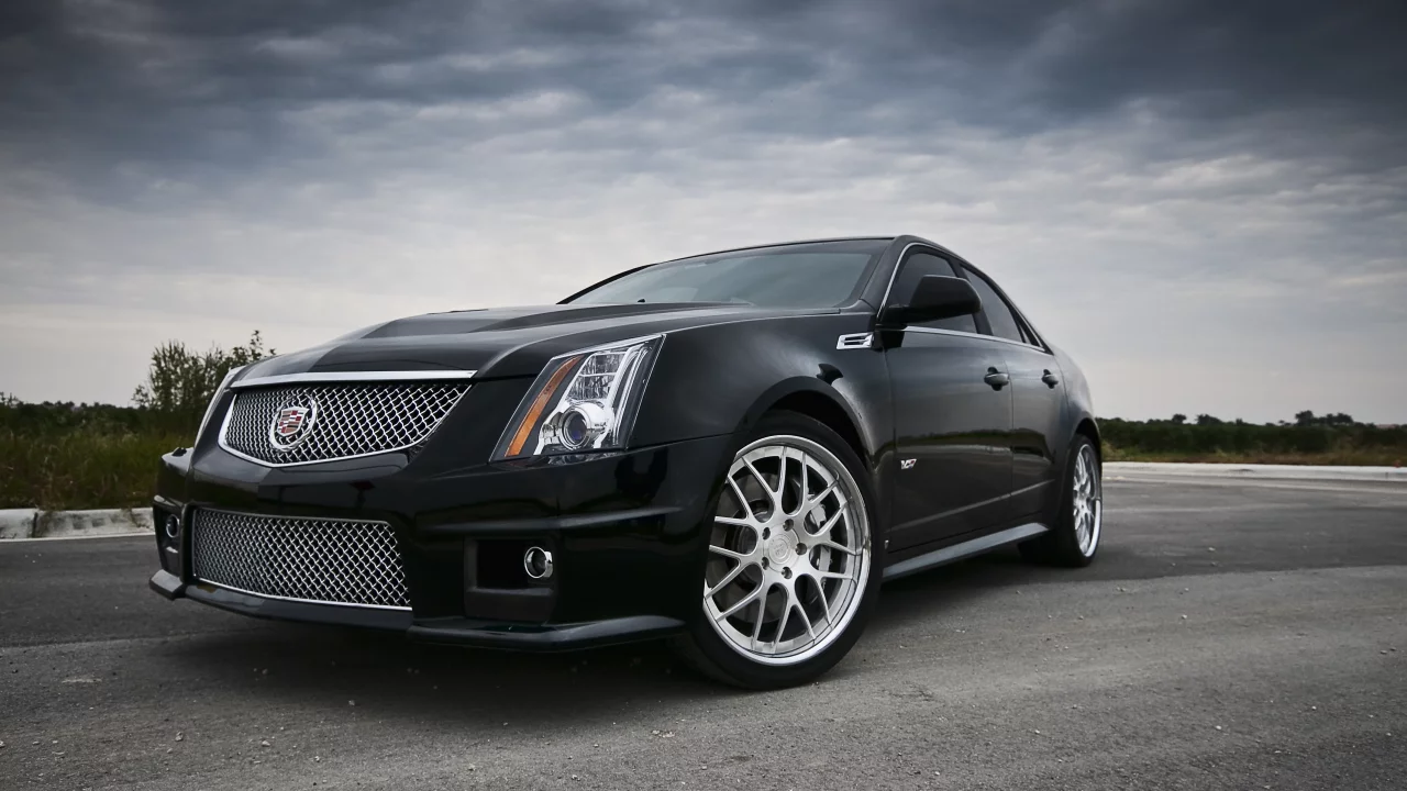 cadillac, тучи, чёрный, передняя часть, кадилак, black, облака, cts, асфальт, небо