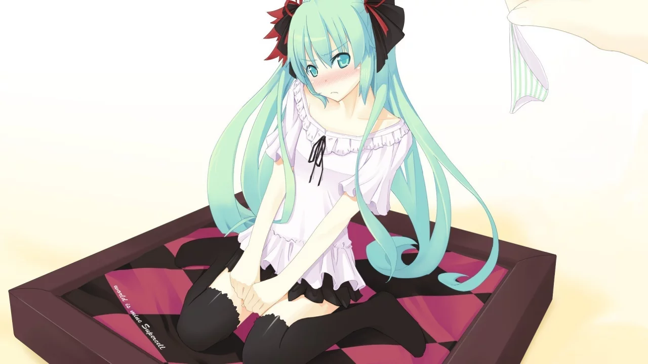 vocaloid, взгляд, hatsune miku, сидит