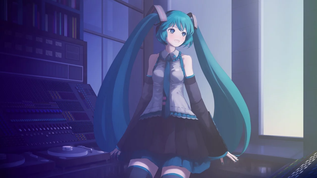 сидит, улыбается, vocaloid, hatsune miku