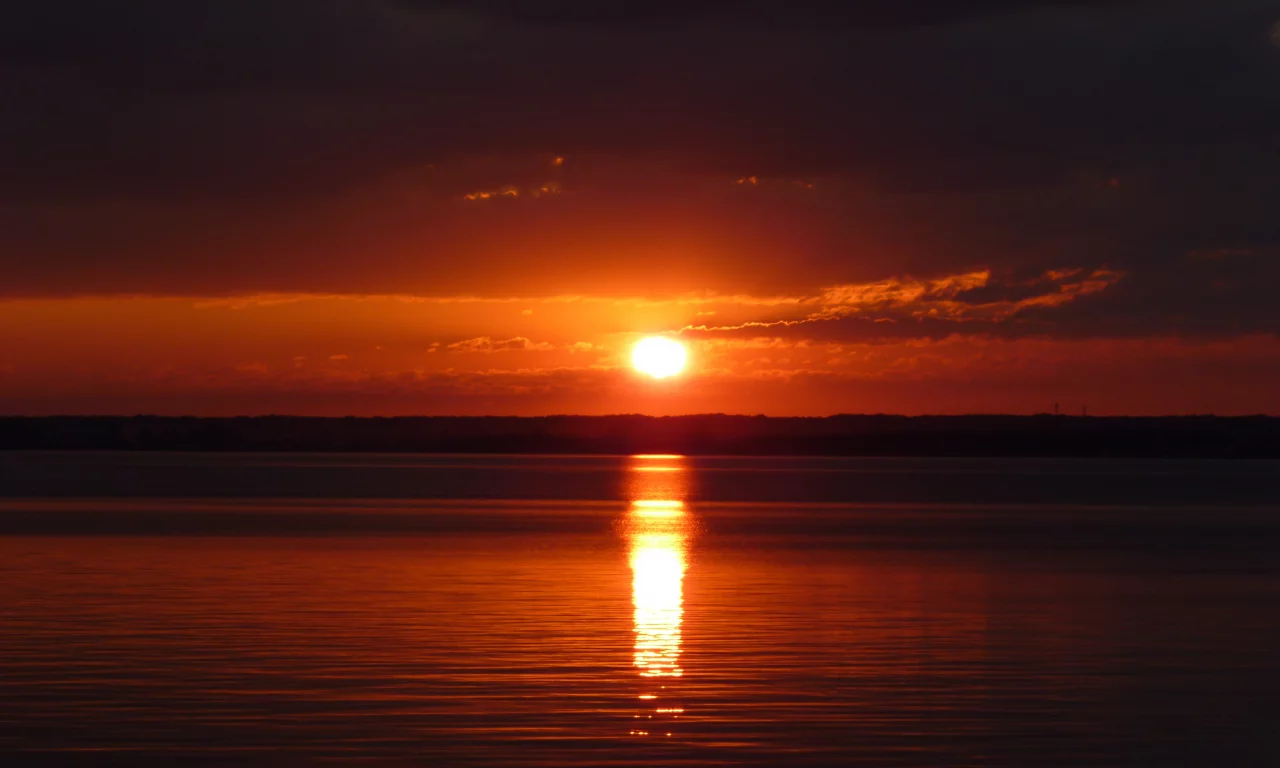 солнце, закат, река, вода