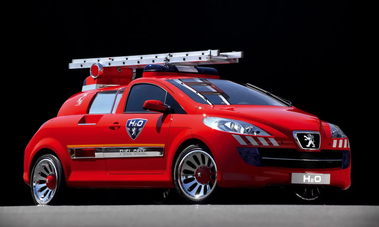 легковой пожарный автомобиль, h2o, пежо, concept, peugeot, красный, мигалки, лестница