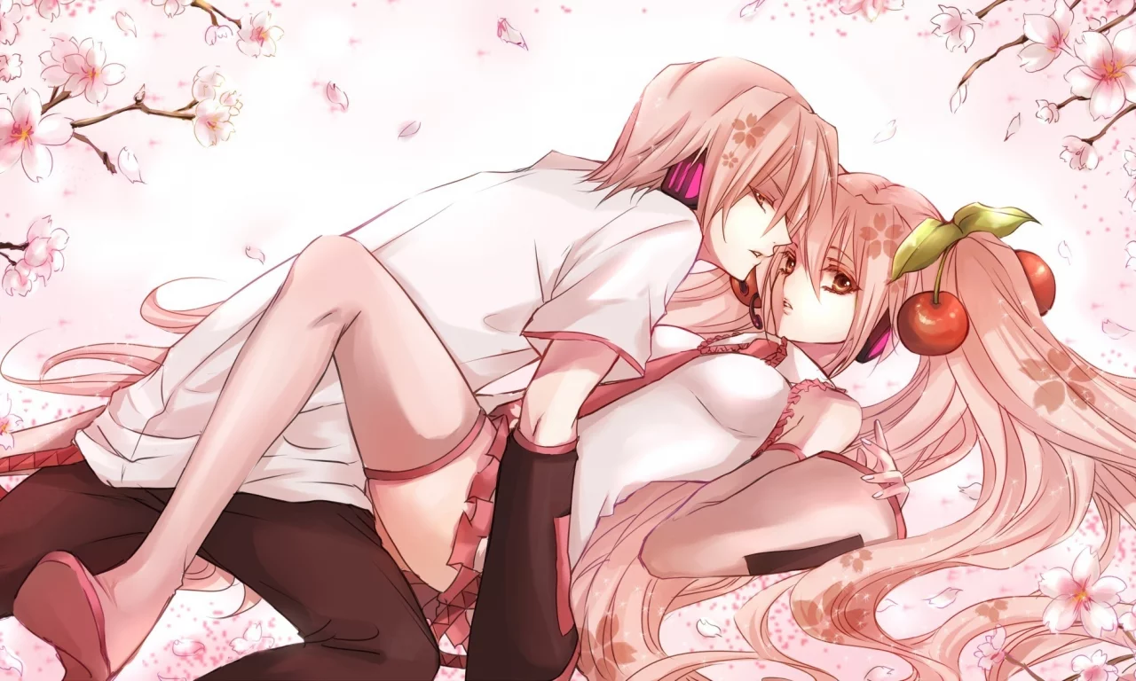 двое, вокалоид, vocaloid, вишня, сакура, розовые волосы