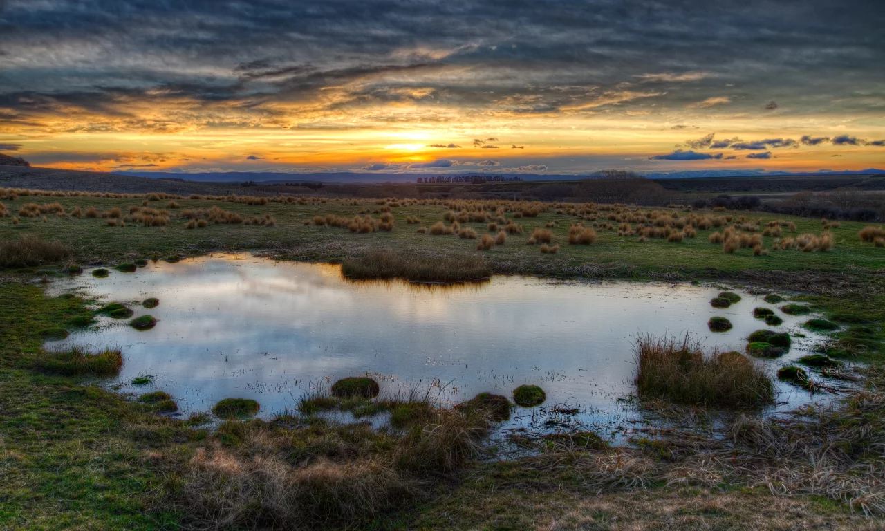 небо, долина, hdr, лужа