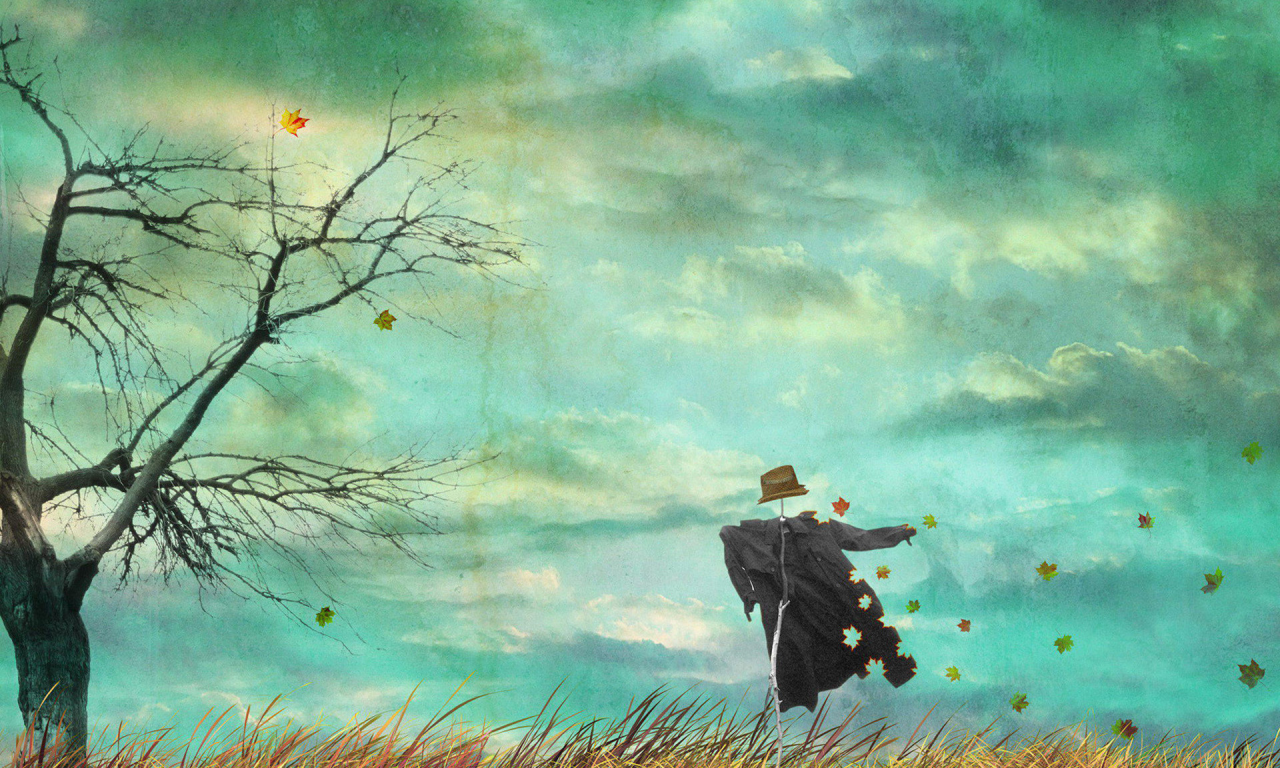 картинка, арт, поле, небо, прохлада, ветер, осень, фон, обои, настроение, листья, деревья