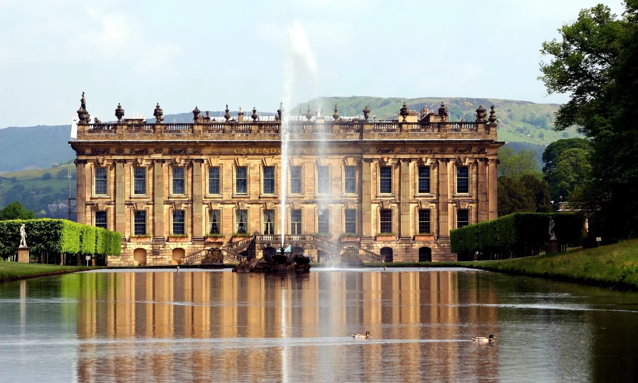 фонтан, англия, дворец, замок, утки, девоншир, чатсворт, chatsworth house, england, поместье