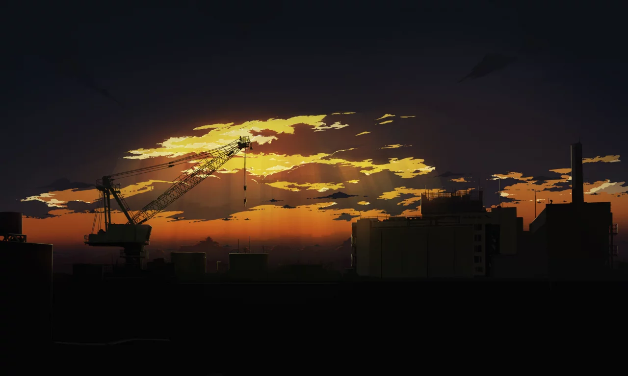 арт, вечер, небо, закат, город, завод, облака, sunset, кран, evening sity, подъёмный