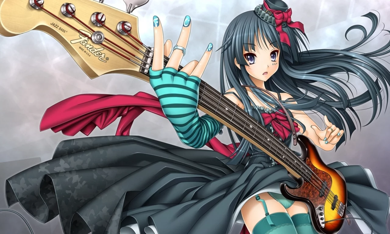 гитара, mio akiyama, k-on, мио, легкая музыка, кэйон