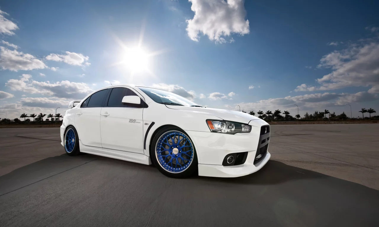 лучи, солнце, mitsubishi, небо, белый, evox, lancer