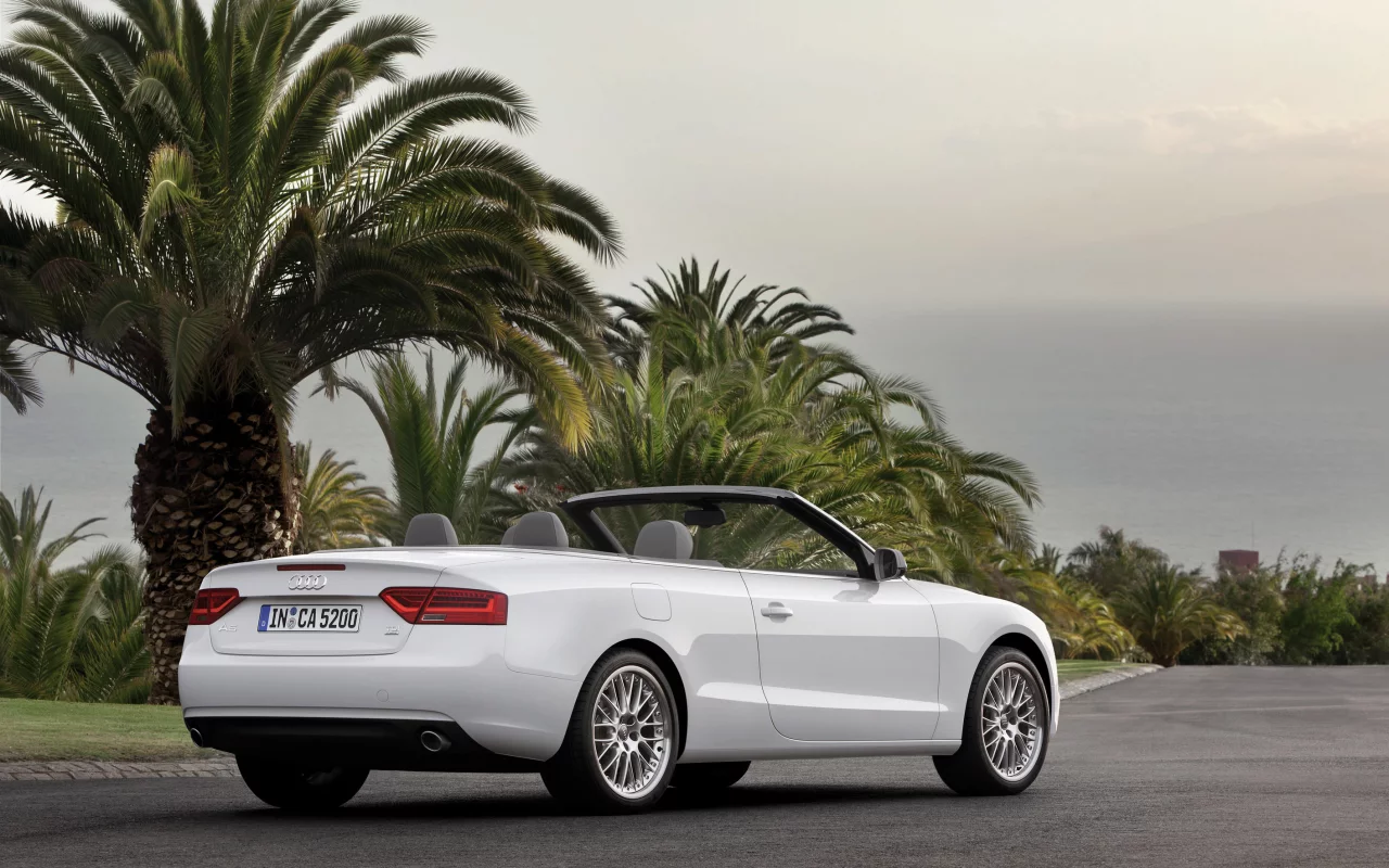 asphalt, пальмы, асфальт, машина, audi a5 cabriolet 2012, 2828x2000, sky, небо, palm trees, car