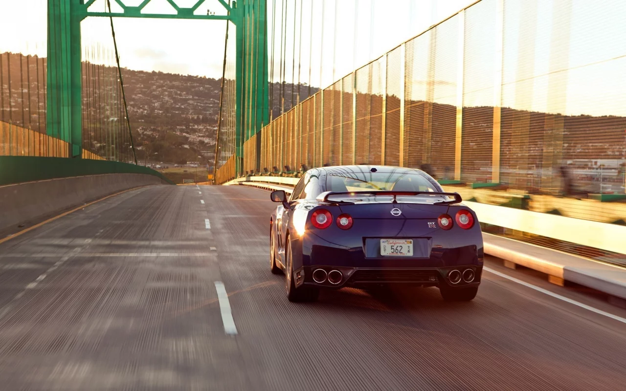 закат, мост, gtr, nissan