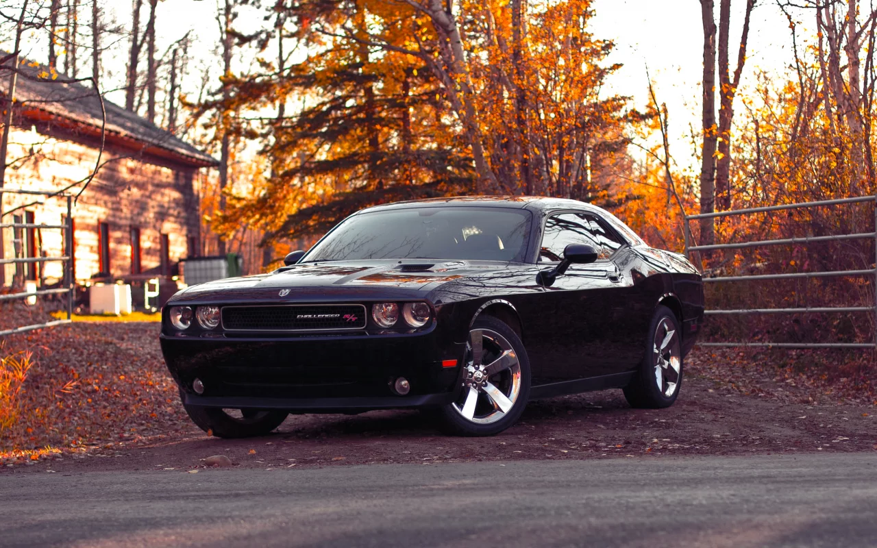 осень, challenger, dodge, дорога