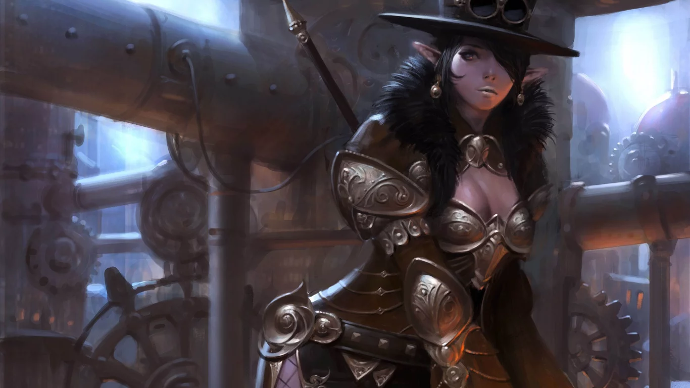 steampunk, шляпа, эльф, choi keun hoon, девушка, арт, стимпанк