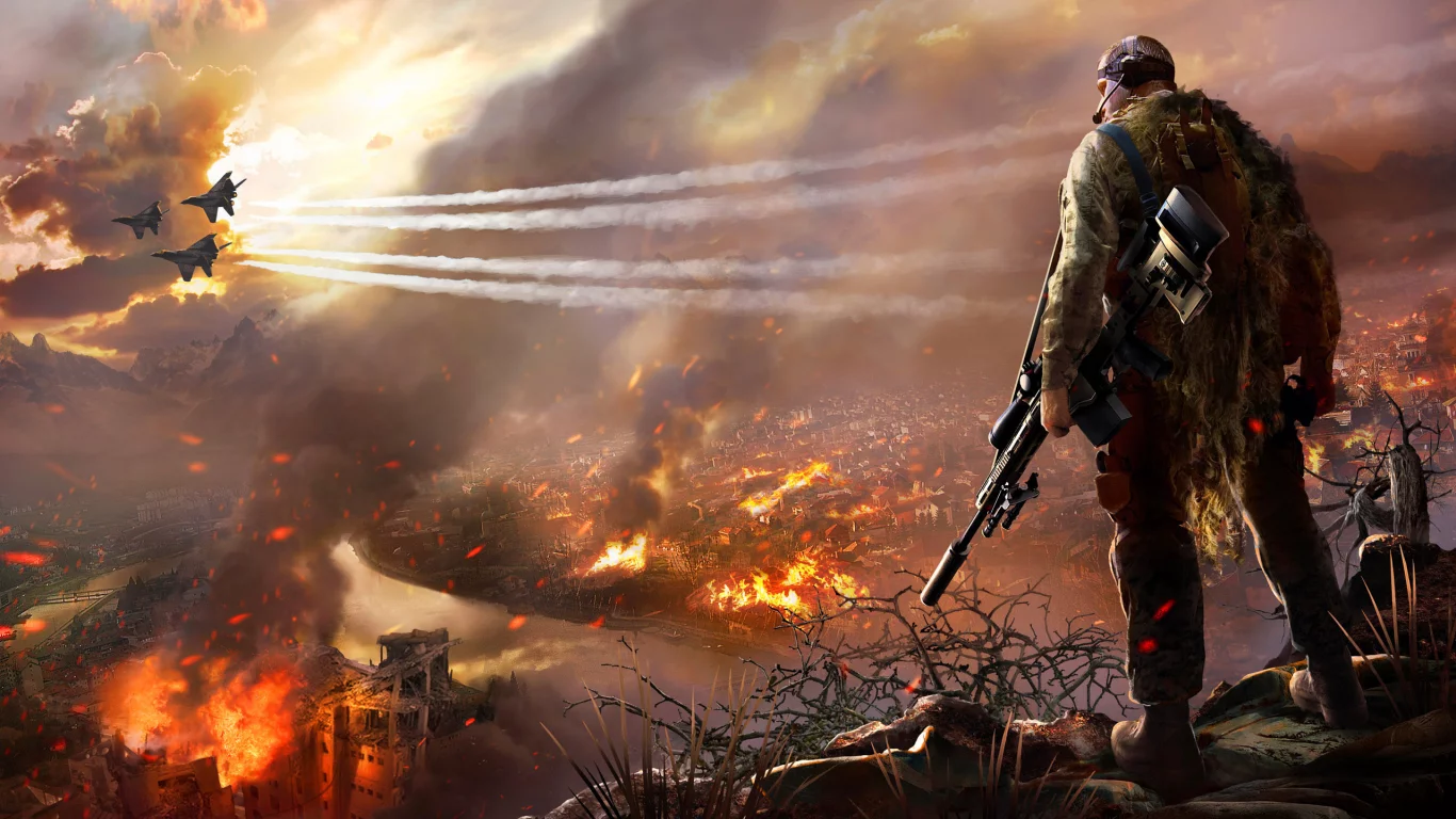 истребители, sniper ghost warrior 2, снайпер, горящий город