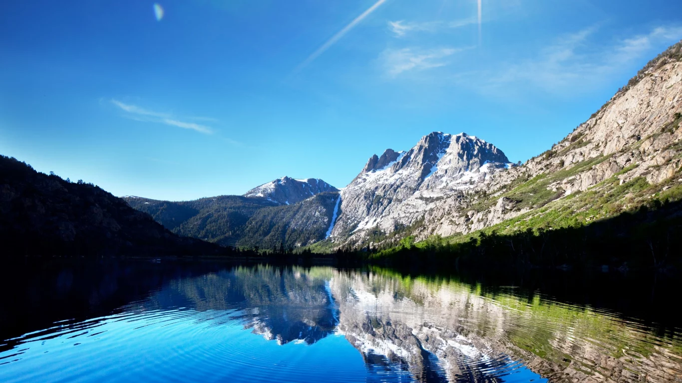 горы, пейзаж, солнце, небо, perfect highlands, ослепительное, голубое, отражение, lake mirror, озеро