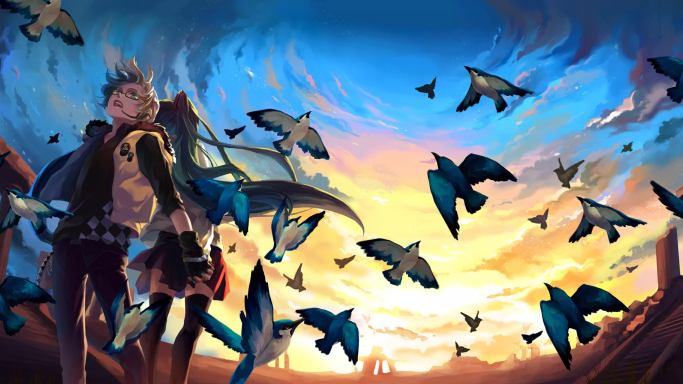 небо, птички, vocaloid, hatsune miku