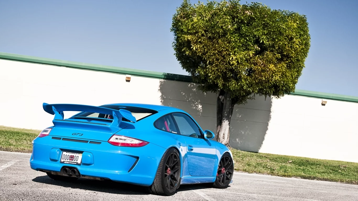 tuning, порше, суперкар, тюнинг, небо, голубой, gt3, забор, гт3, porsche, вид сзади, дерево, 911