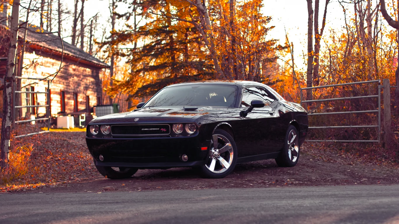 осень, challenger, dodge, дорога