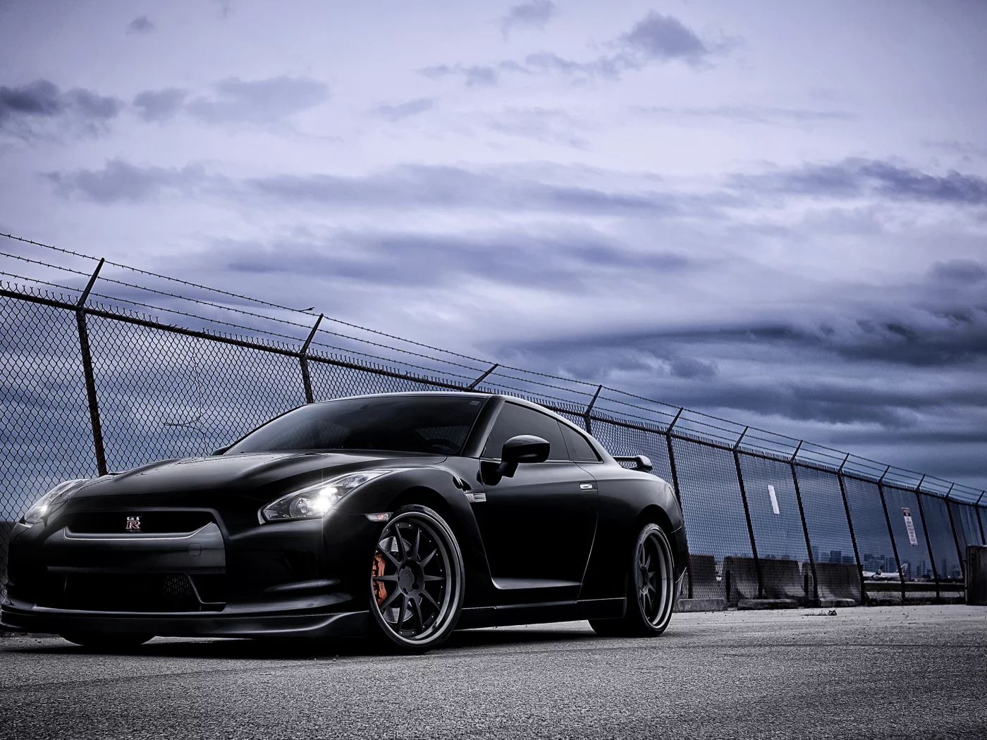 nissan, тучи, black, gt-r, небо
