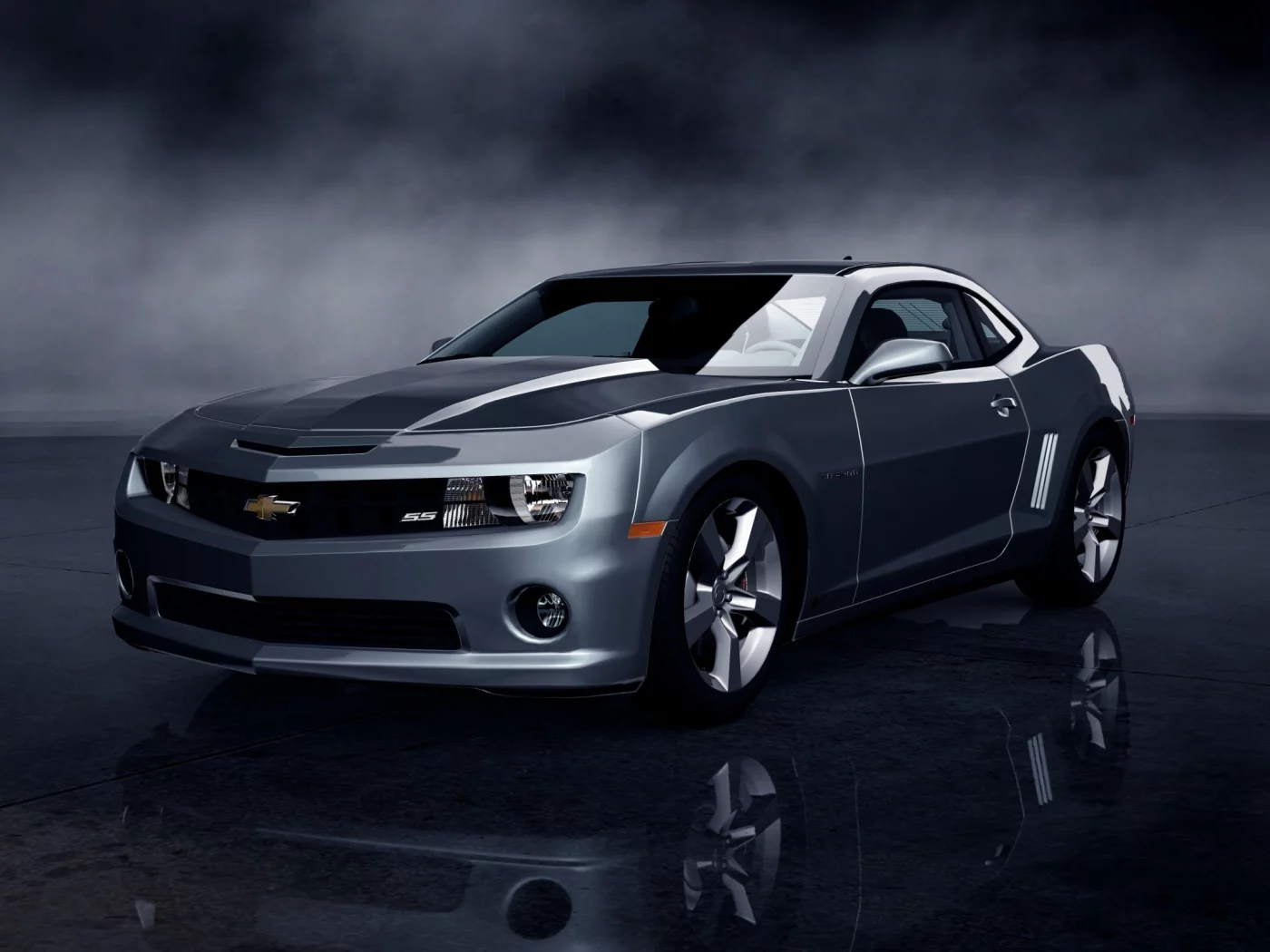 camaro ss, полумрак, chevrolet, отражение, dark car