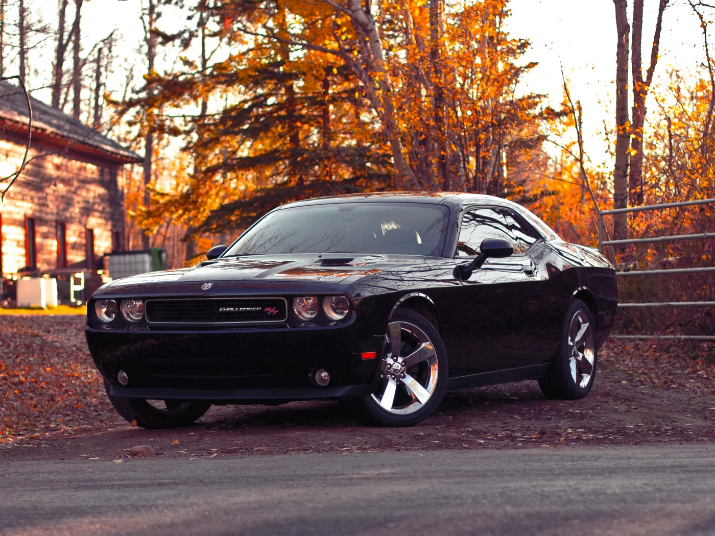 осень, challenger, dodge, дорога