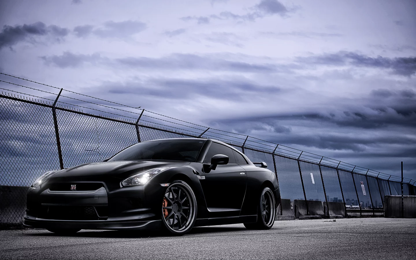nissan, тучи, black, gt-r, небо