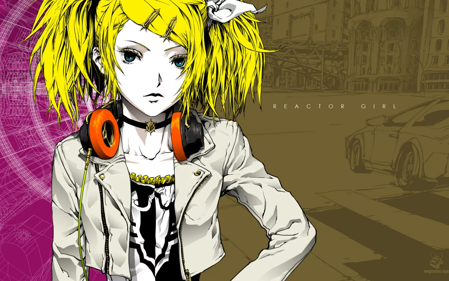 вокалоид, vocaloid, kagamine rin, headphones