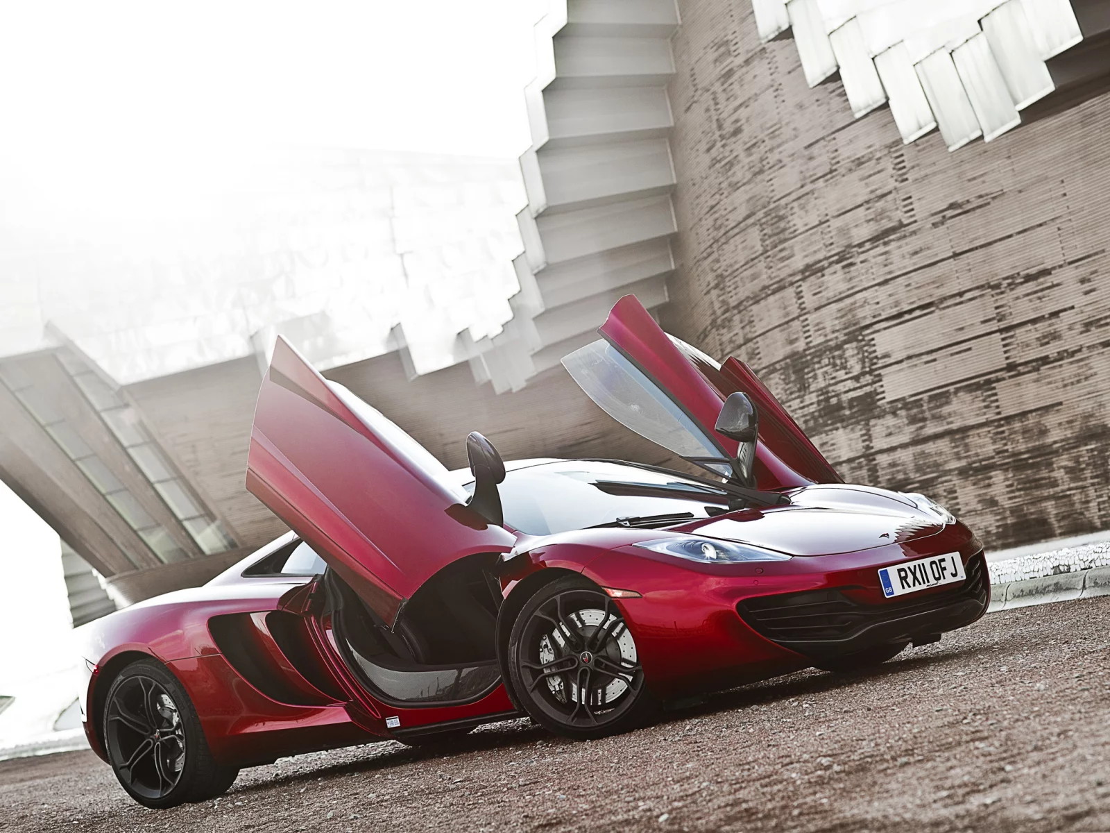 двери-бабочка, mclaren, red, mp4-12c, передняя часть, открытые двери