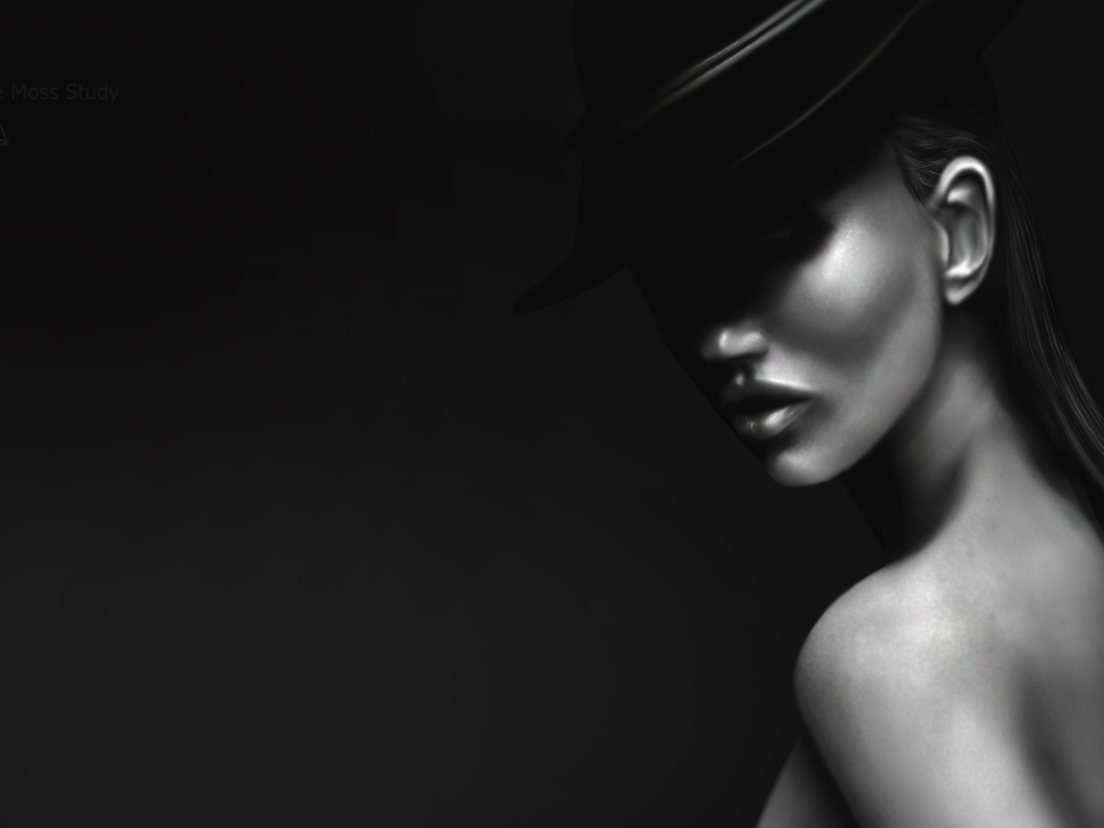 Дама на черном фоне. Силуэт Кейт Мосс. Девушка в шляпе. Темная девушка. Красивые девушки на черном фоне.