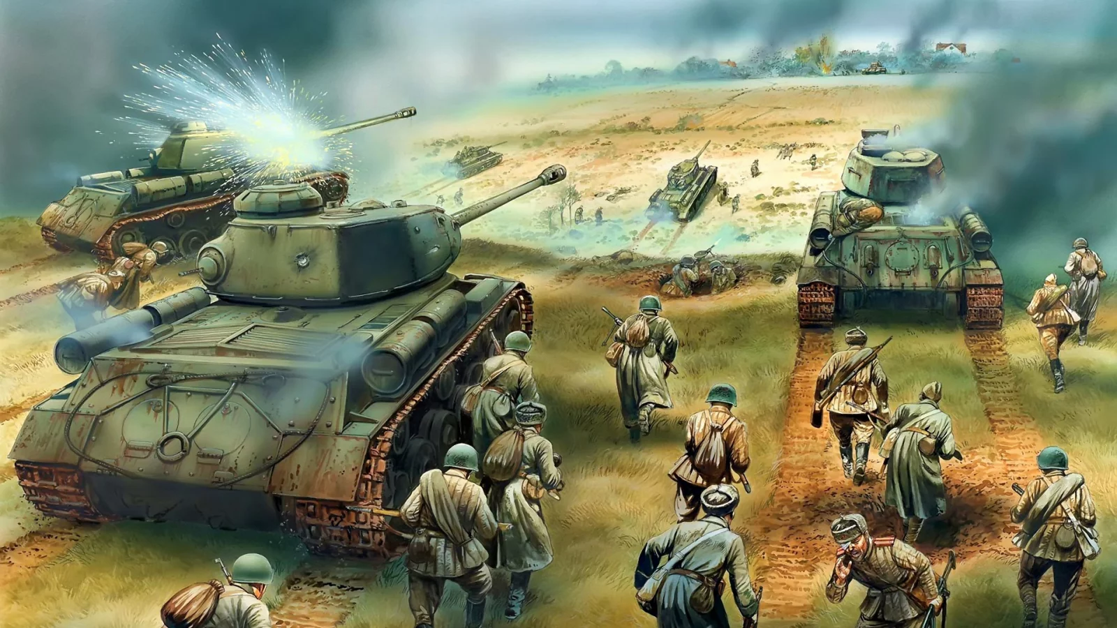 наступление, солдаты, танки, ис, красная армия, т-34-85
