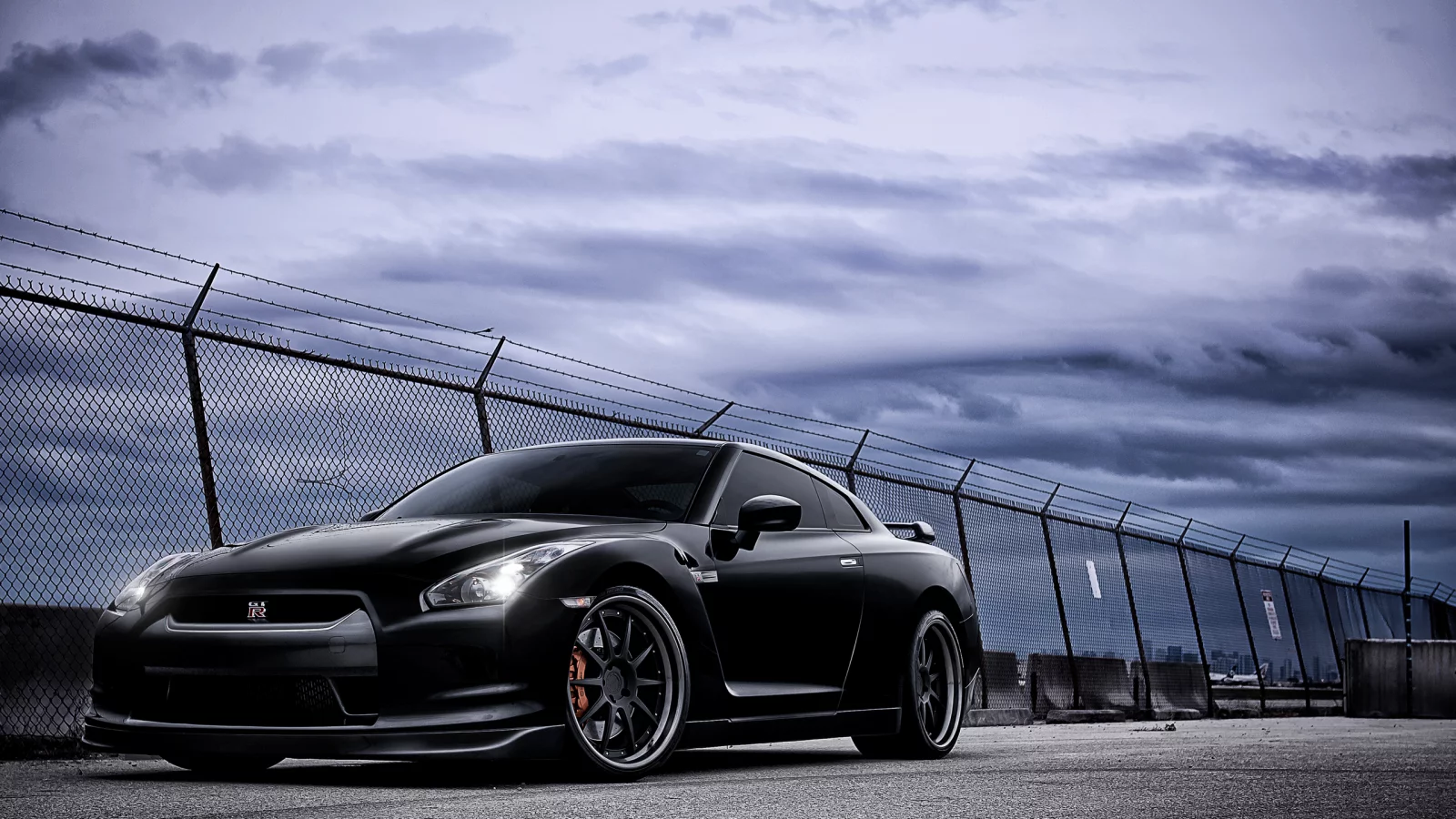 nissan, тучи, black, gt-r, небо