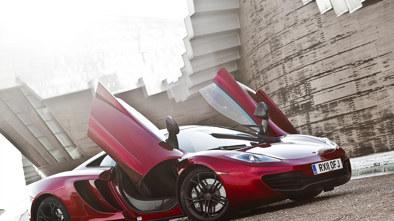 двери-бабочка, mclaren, red, mp4-12c, передняя часть, открытые двери