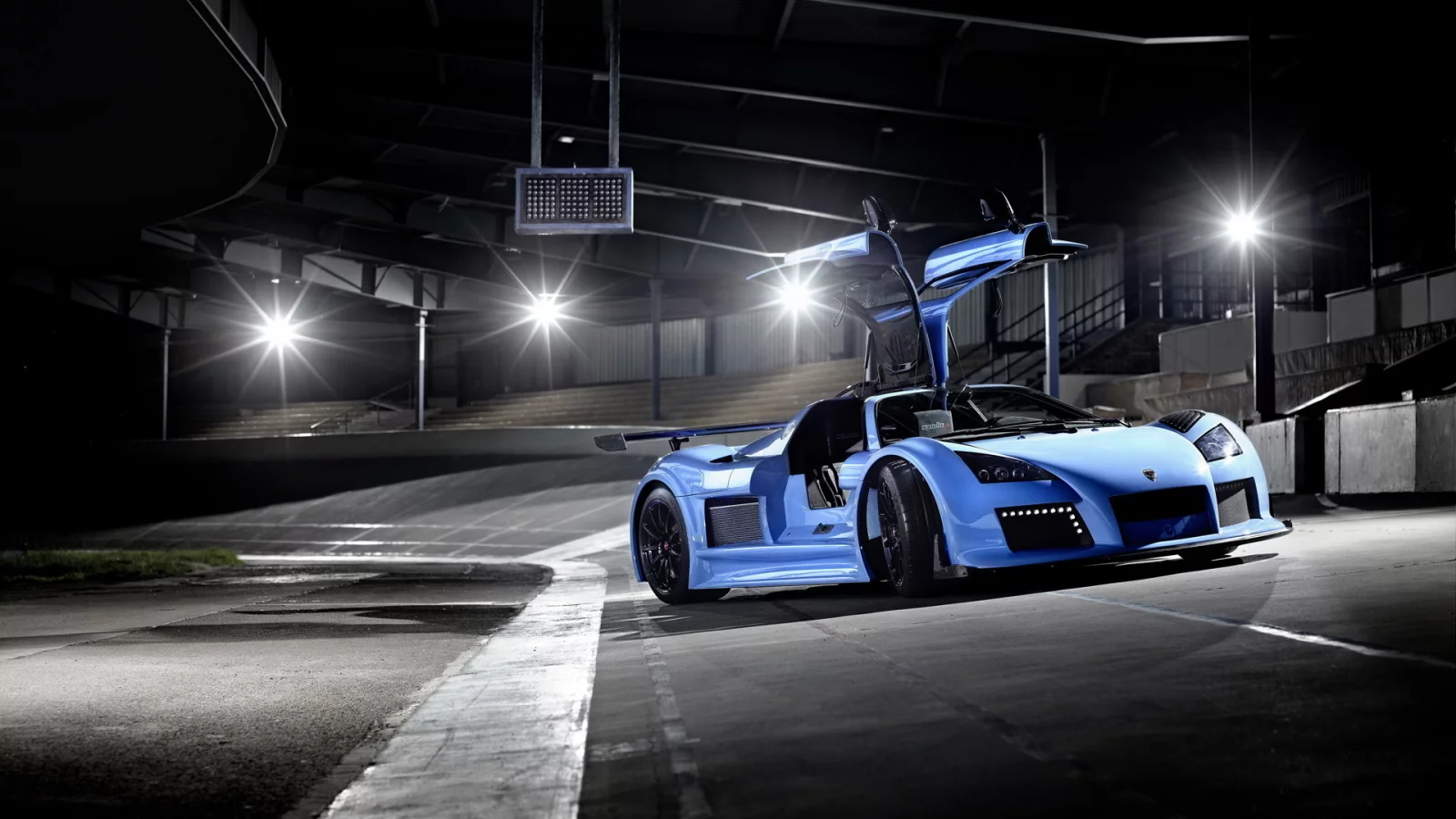 суперкар, gumpert, стадион, ночь, фонари, apollo s, трек