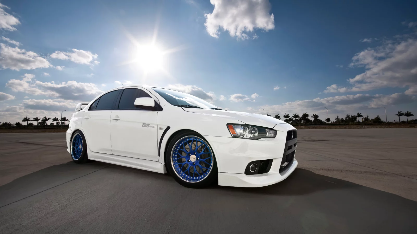 лучи, солнце, mitsubishi, небо, белый, evox, lancer