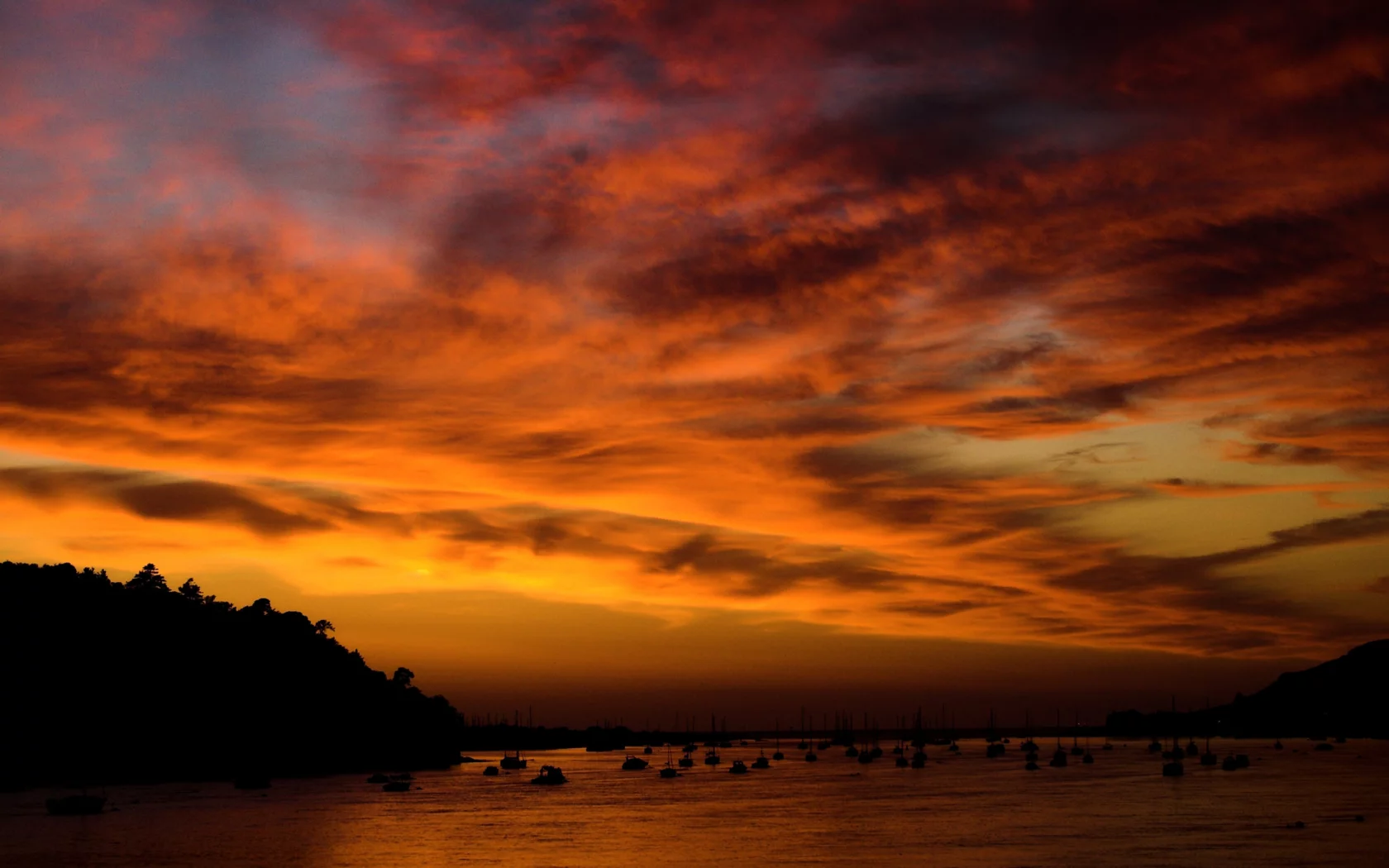 sunset at conwy, корабли, яхты, залив, закат, бухта