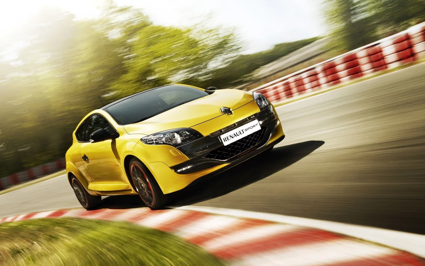 жёлтый, размытие, скорость, megane rs, renault
