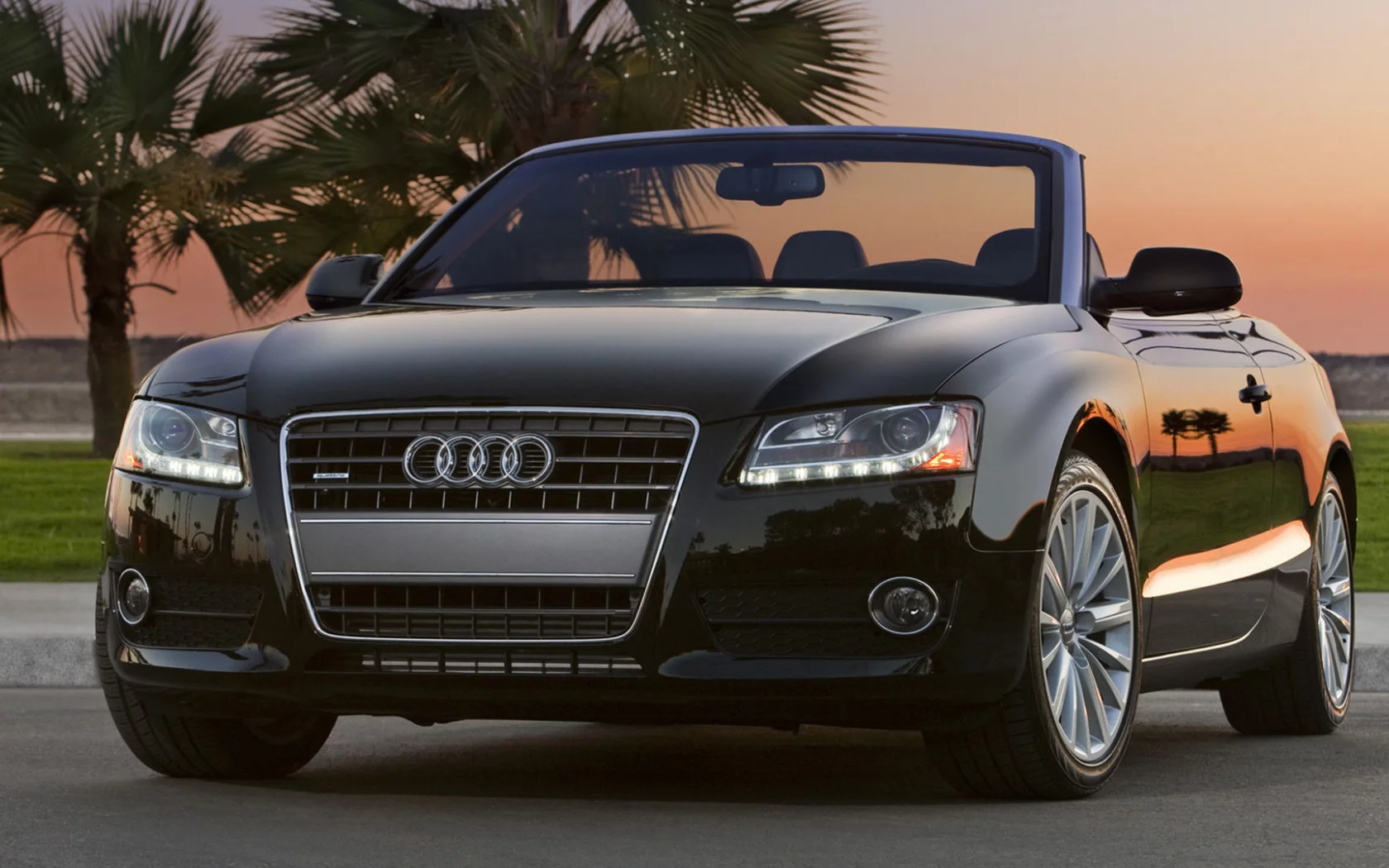 audi a5, кабриолет, пальмы, закат