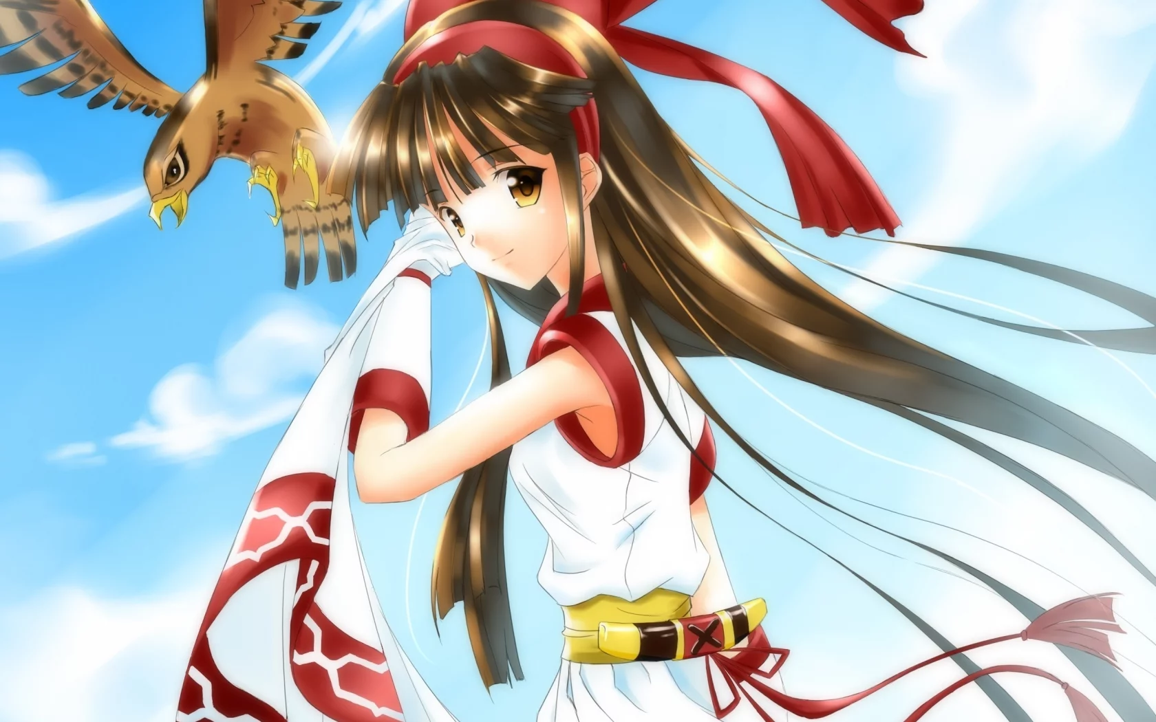 небо, nakoruru, птица, samurai spirits, девушка, ame no uta (artist), самурай