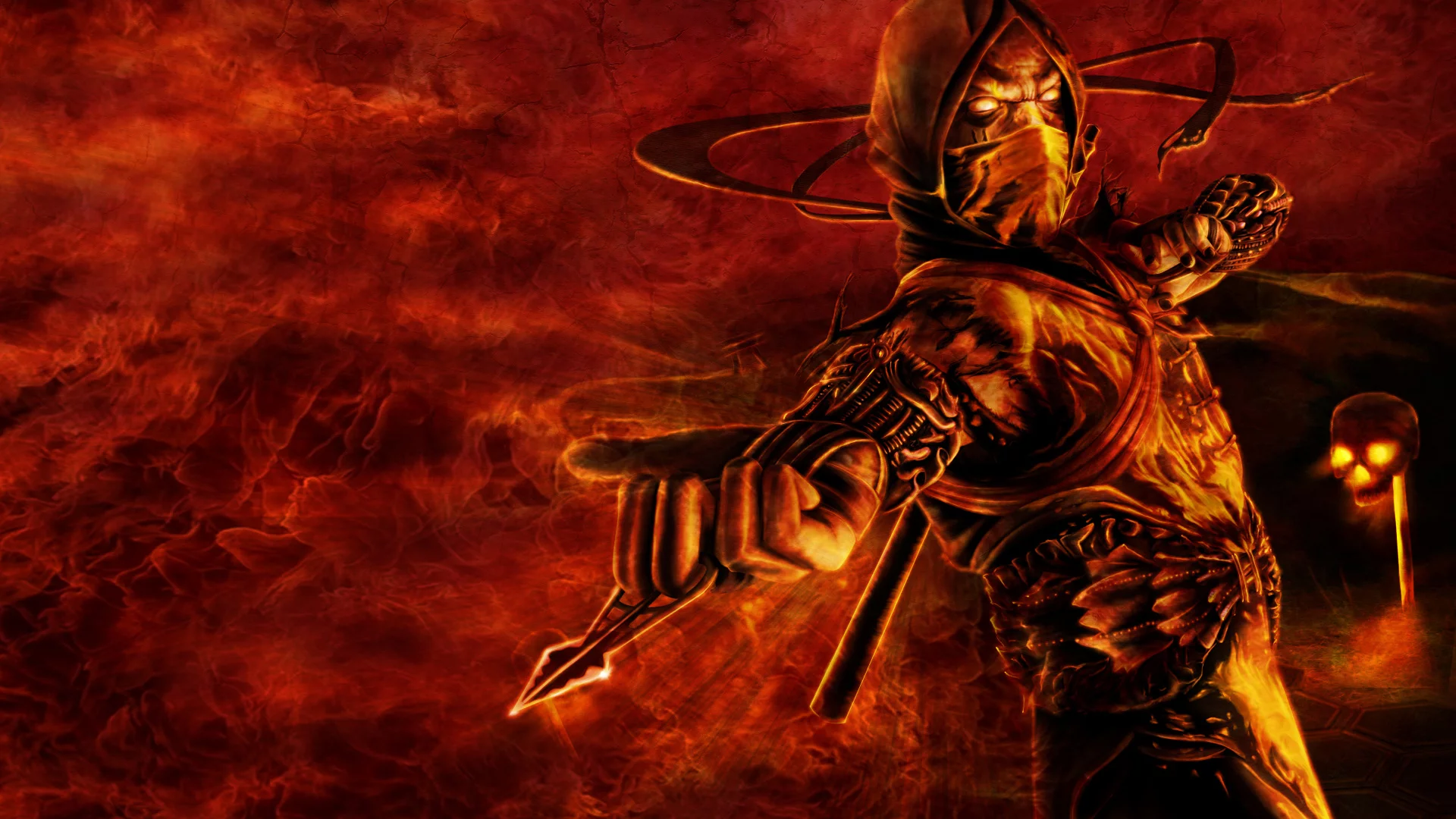череп, scorpion, скорпион, ninja, mortal kombat, ниндзя, огонь, ад