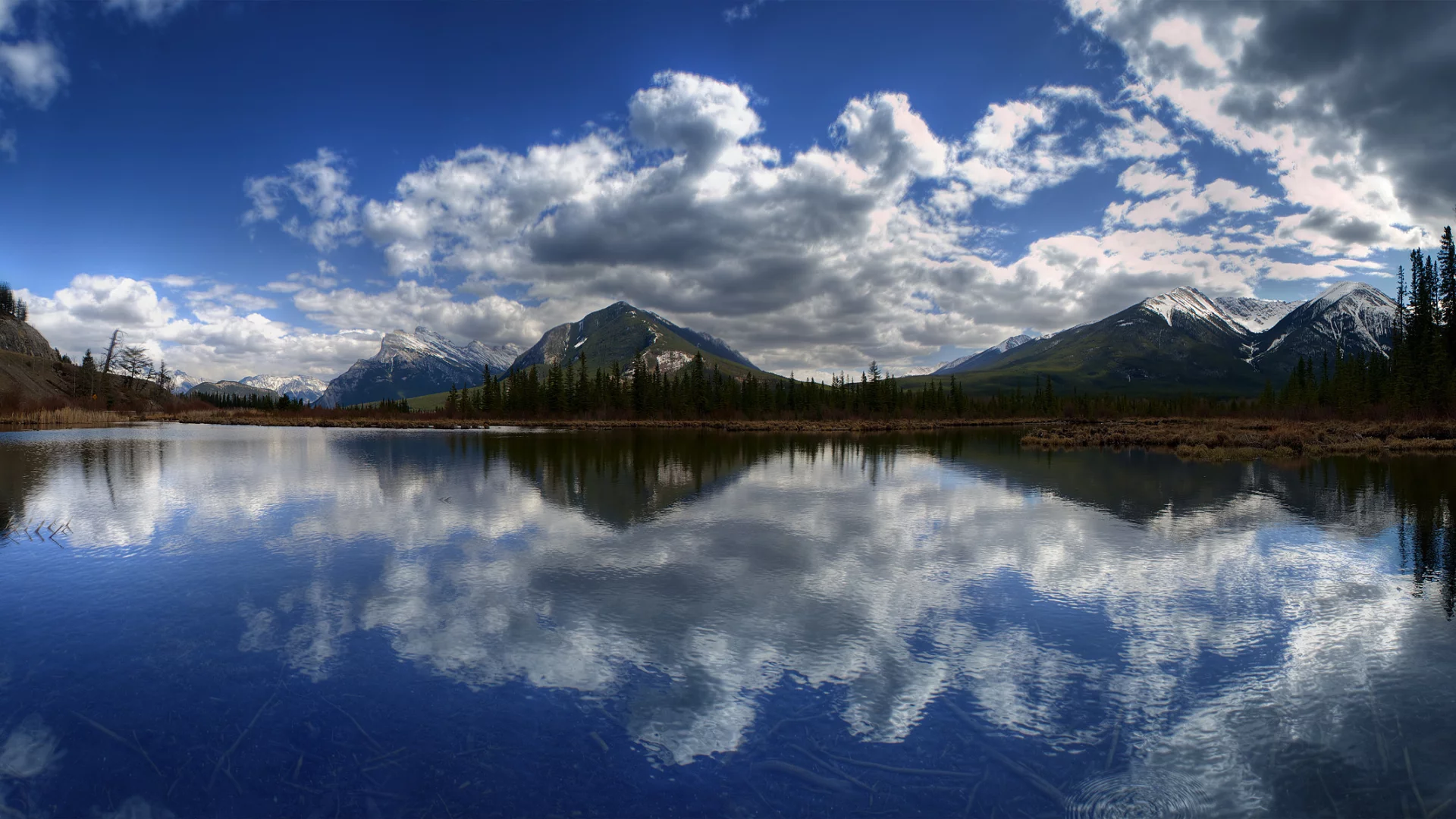 вода, лес, горы, облака