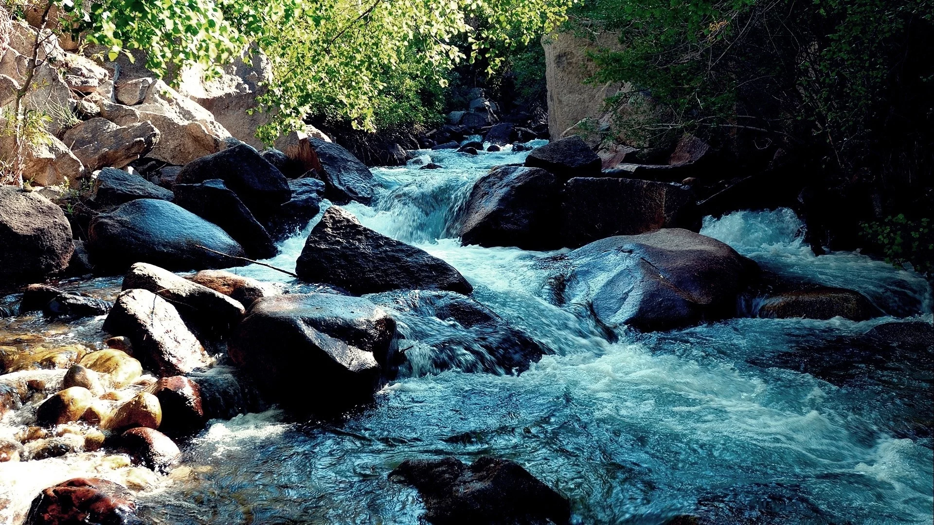 поток, природа, пейзаж, горная река, вода, камни